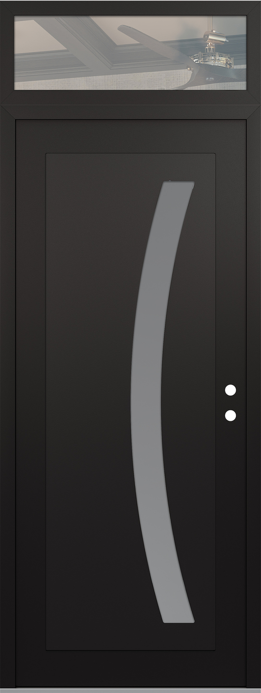 Modern Steel Front Door DIAMOND C4 36" X 96" BLACK/WHITE FROSTED GLASS PANEL BLACK LHI WITH TRANSOM CLEAR GLASS