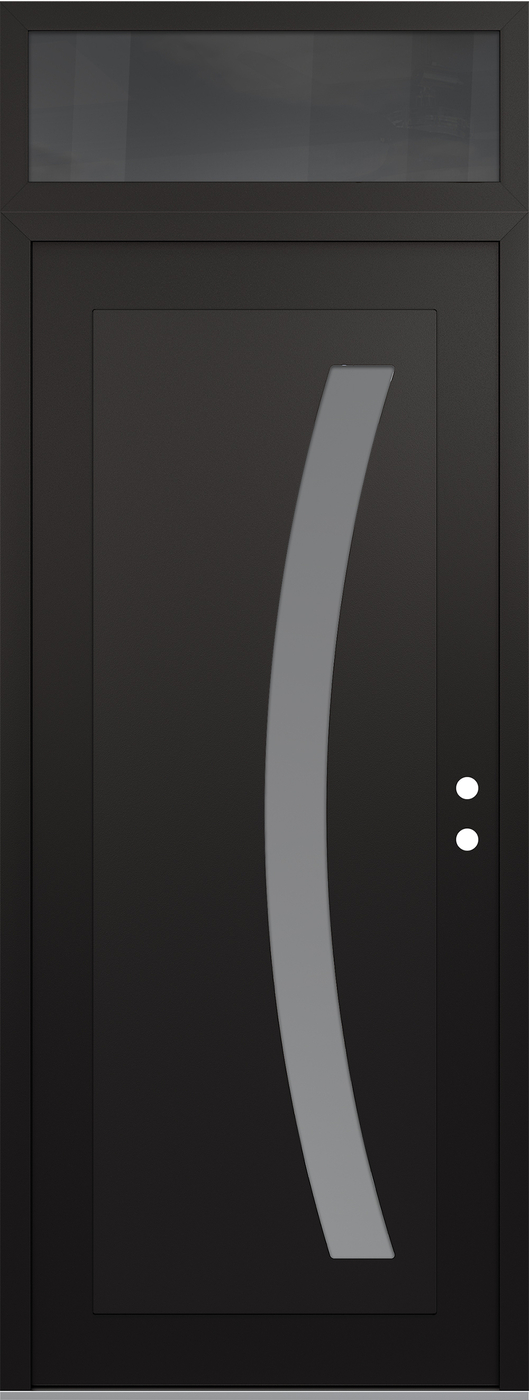 Modern Steel Front Door DIAMOND C4 36" X 96" BLACK/WHITE FROSTED GLASS PANEL BLACK LHI WITH TRANSOM MIRRORED GLASS