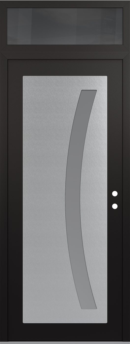 Modern Steel Front Door DIAMOND C4 36" X 96" BLACK/WHITE FROSTED GLASS PANEL STAINLESS STEEL LHI WITH TRANSOM MIRRORED GLASS