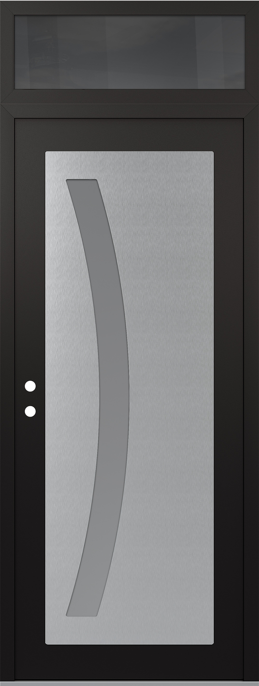 Modern Steel Front Door DIAMOND C4 36" X 96" BLACK/WHITE FROSTED GLASS PANEL STAINLESS STEEL RHI WITH TRANSOM MIRRORED GLASS