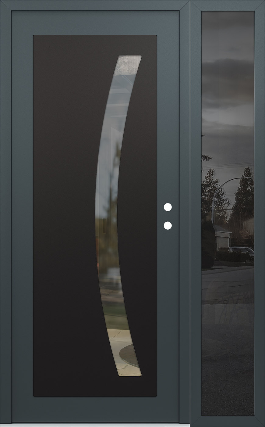Modern Steel Front Door Diamond C4 48" x 80" anthracite/anthracite clear Glass Panel black LHI with Sidelite mirrored Glass