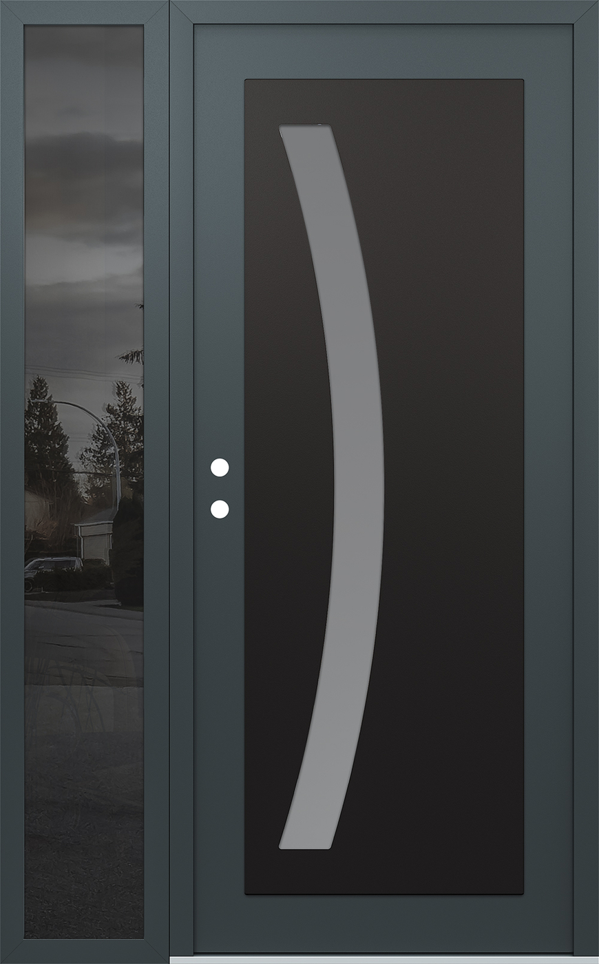 Modern Steel Front Door Diamond C4 48" x 80" anthracite/anthracite frosted Glass Panel black RHI with Sidelite mirrored Glass