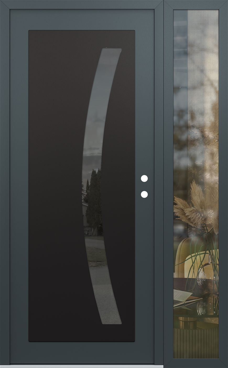 Modern Steel Front Door Diamond C4 48" x 80" anthracite/anthracite mirrored Glass Panel black LHI with Sidelite clear Glass