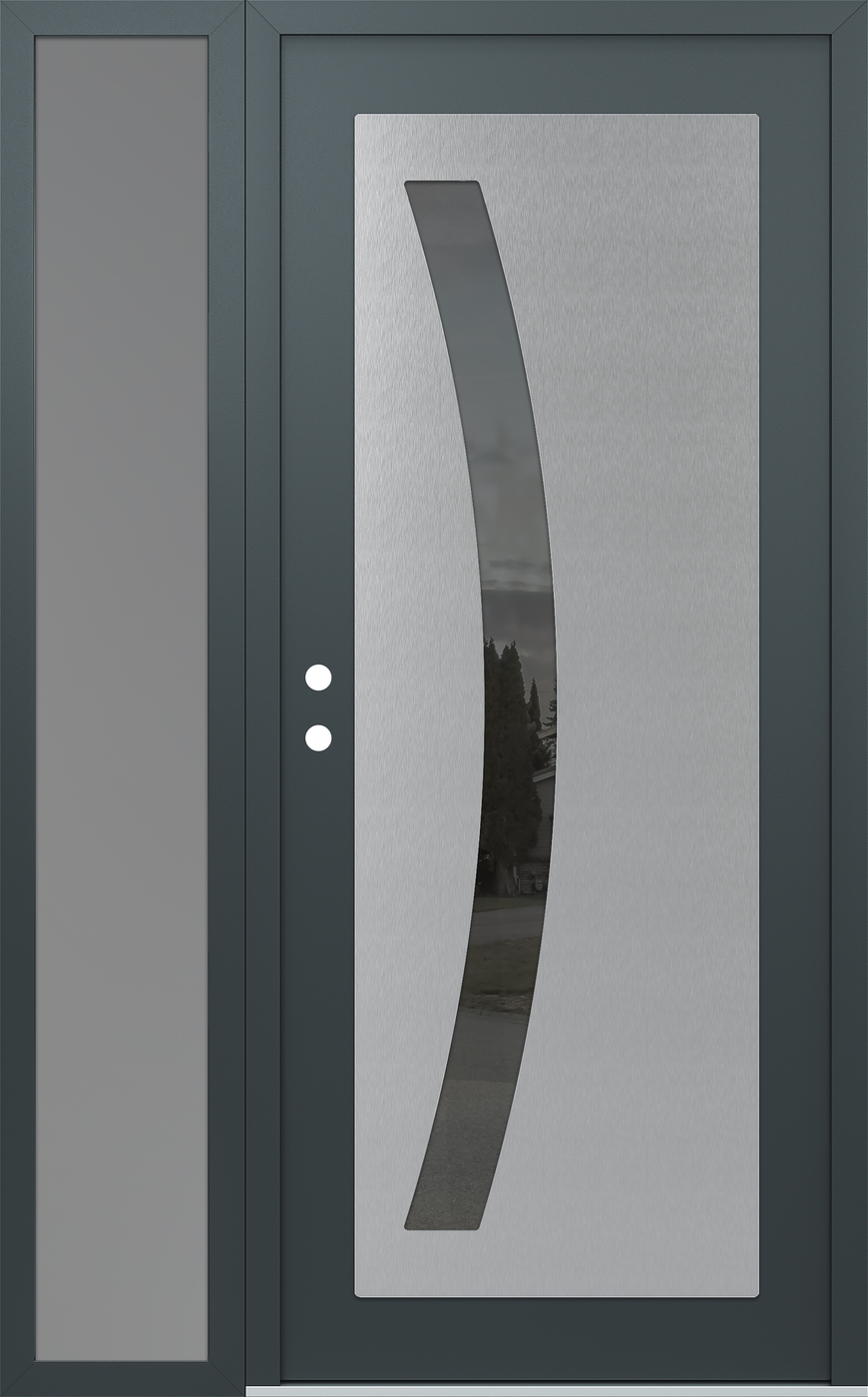 Modern Steel Front Door Diamond C4 48" x 80" anthracite/anthracite mirrored Glass Panel stainless steel RHI with Sidelite frosted Glass