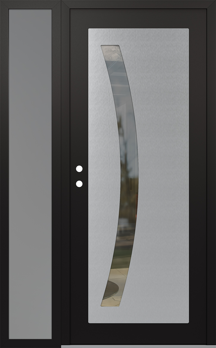 Modern Steel Front Door Diamond C4 48" x 80" black/black clear Glass Panel stainless steel RHI with Sidelite frosted Glass