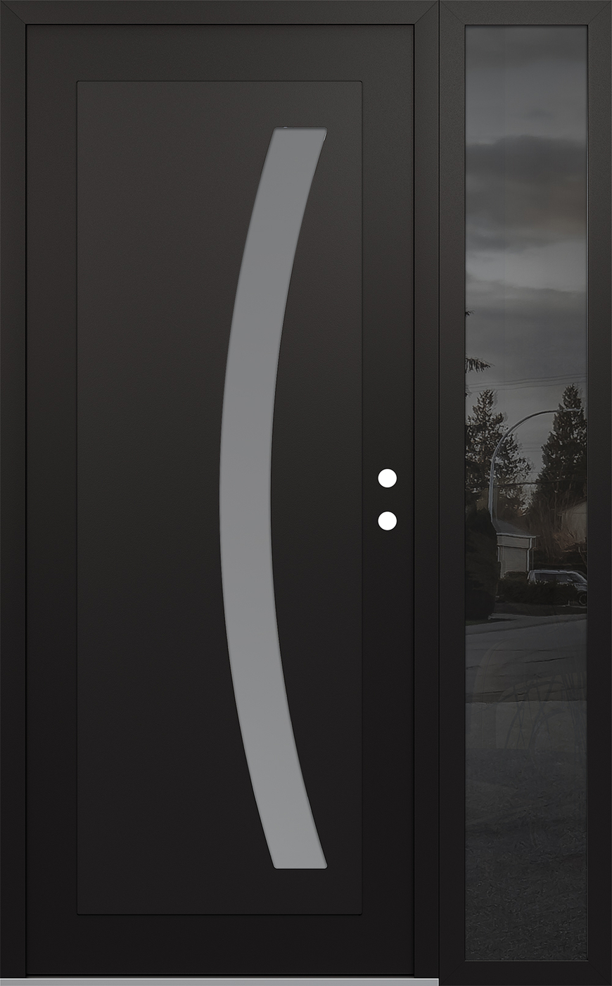 Modern Steel Front Door Diamond C4 48" x 80" black/white frosted Glass Panel black LHI with Sidelite mirrored Glass