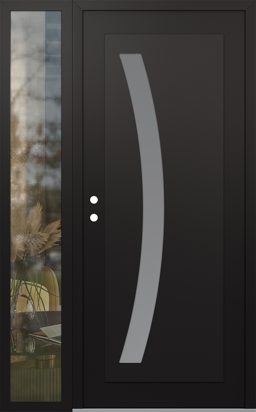 Modern Steel Front Door Diamond C4 48" x 80" black/white frosted Glass Panel black RHI with Sidelite clear Glass