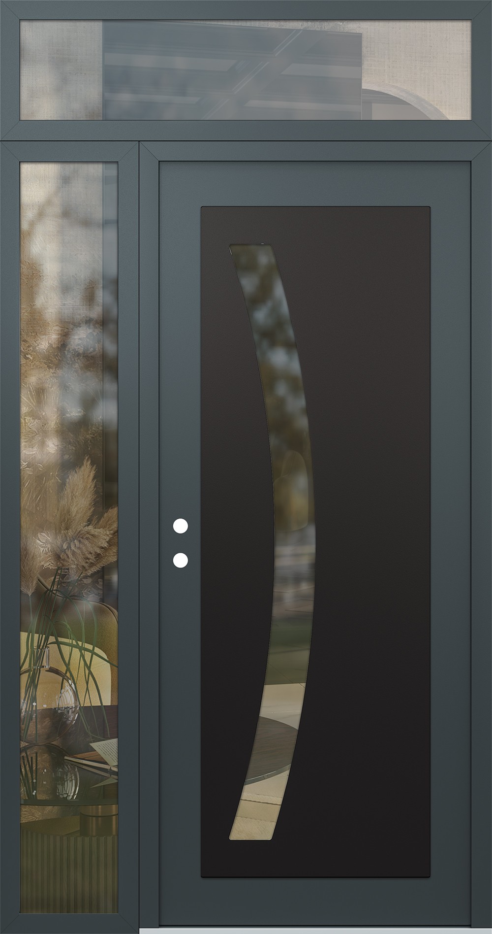 Modern Steel Front Door Diamond C4 48" x 96" anthracite/anthracite clear Glass Panel black RHI with Sidelite and Transom clear Glass