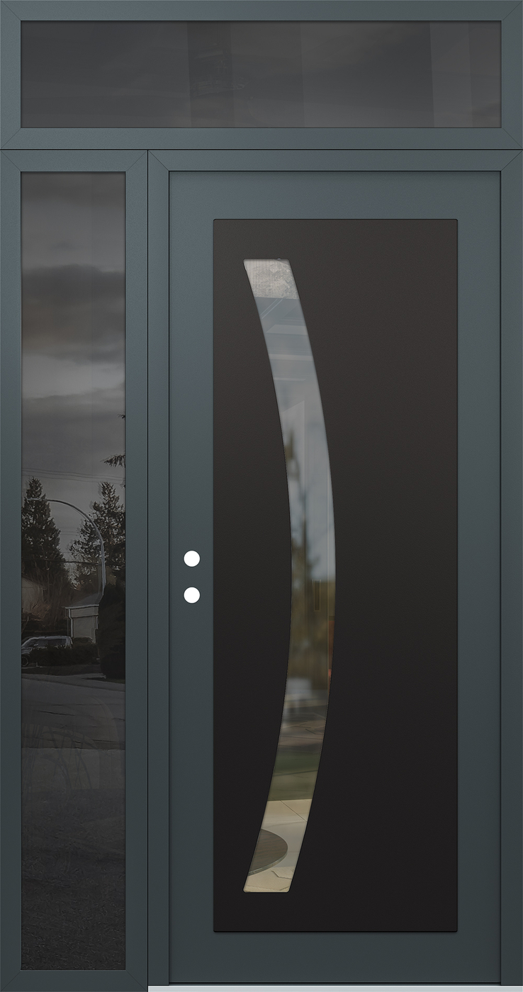 Modern Steel Front Door Diamond C4 48" x 96" anthracite/anthracite clear Glass Panel black RHI with Sidelite and Transom mirrored Glass