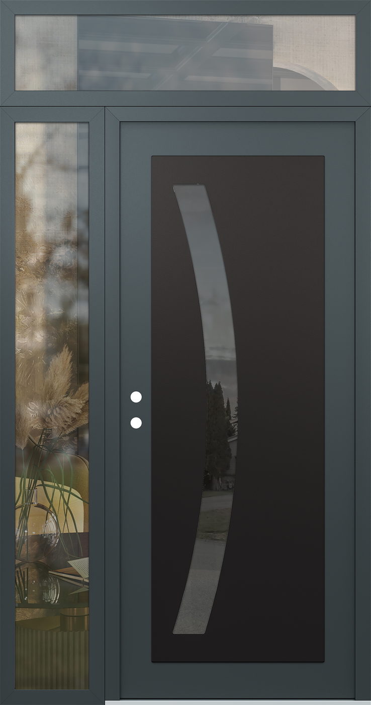 Modern Steel Front Door Diamond C4 48" x 96" anthracite/anthracite mirrored Glass Panel black RHI with Sidelite and Transom clear Glass