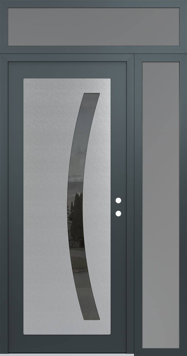 Modern Steel Front Door Diamond C4 48" x 96" anthracite/anthracite mirrored Glass Panel stainless steel LHI with Sidelite and Transom frosted Glass