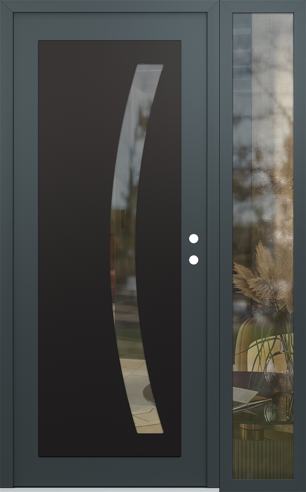 Modern Steel Front Door Diamond C4 50" x 80" anthracite/anthracite clear Glass Panel black LHI with Sidelite clear Glass