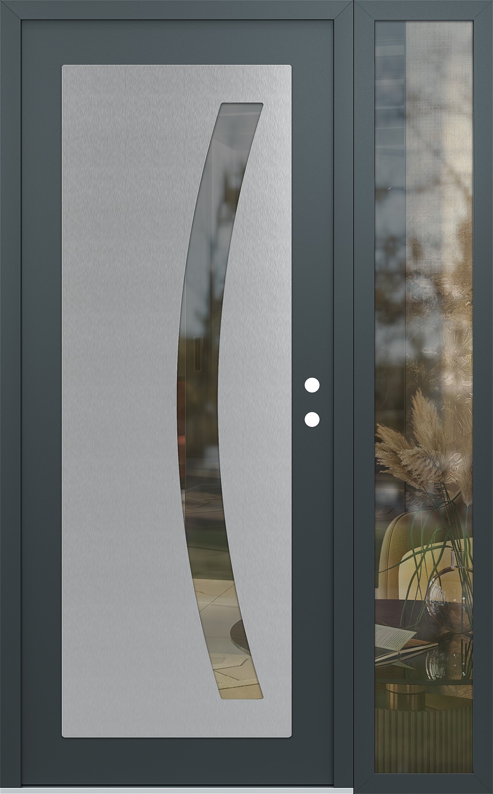 Modern Steel Front Door Diamond C4 50" x 80" anthracite/anthracite clear Glass Panel stainless steel LHI with Sidelite clear Glass