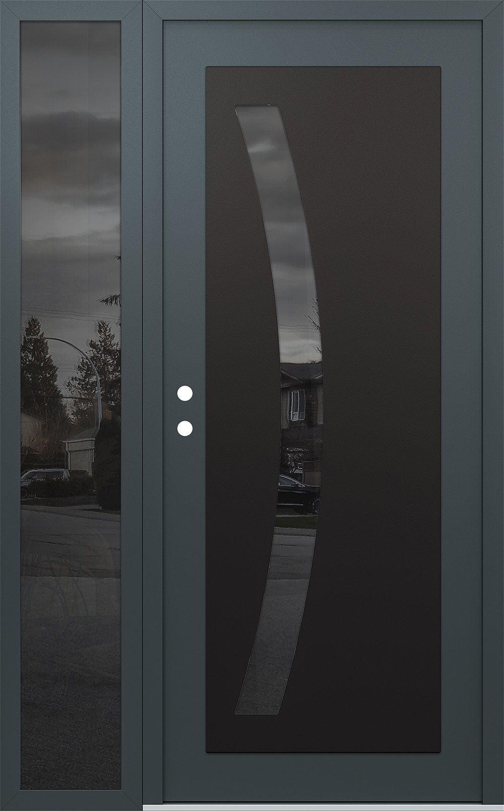 Modern Steel Front Door Diamond C4 50" x 80" anthracite/anthracite mirrored Glass Panel black RHI with Sidelite mirrored Glass