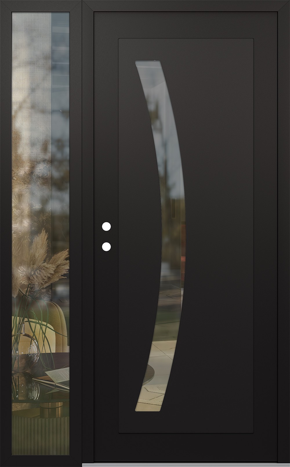 Modern Steel Front Door Diamond C4 50" x 80" black/black clear Glass Panel black RHI with Sidelite clear Glass