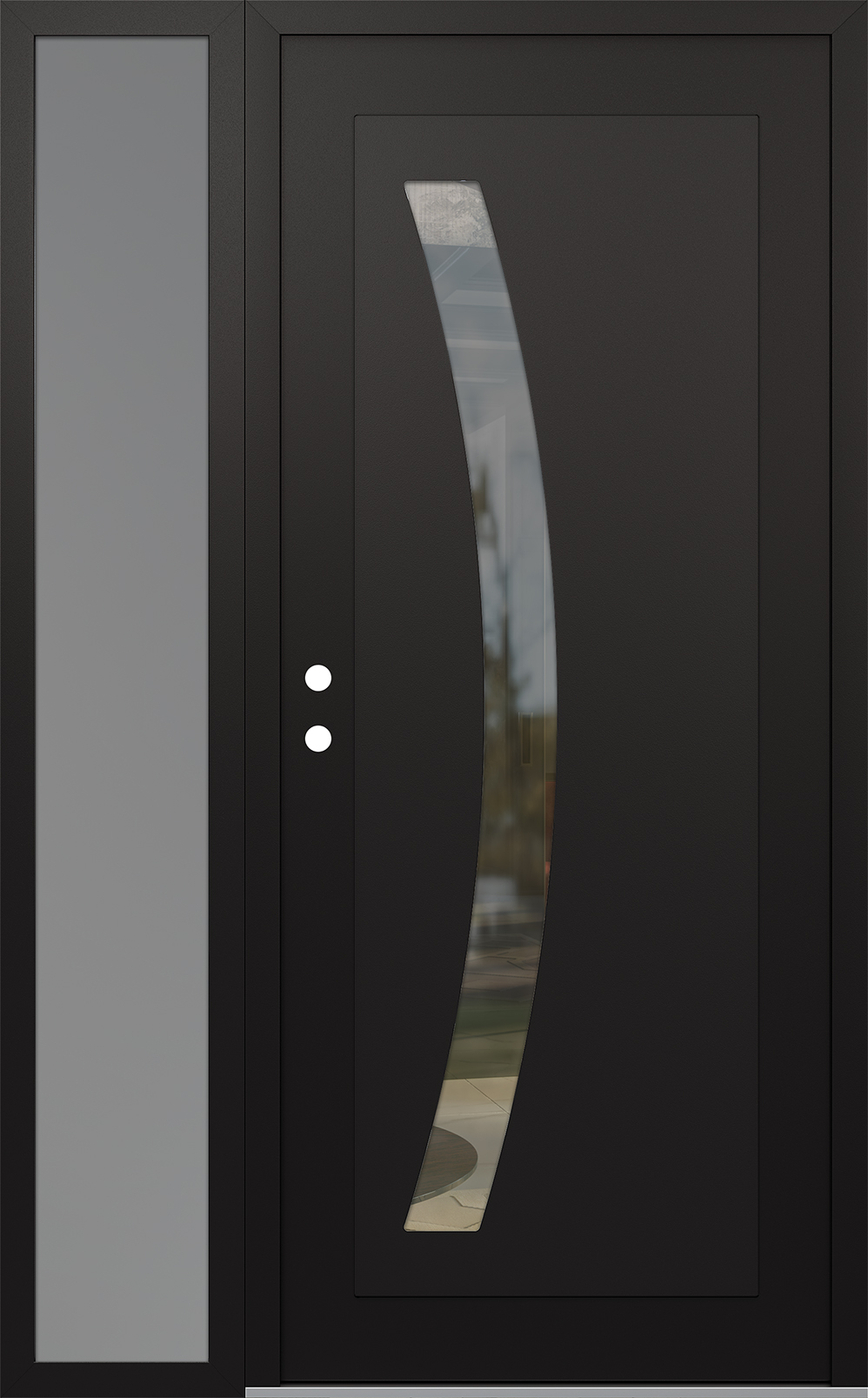 Modern Steel Front Door Diamond C4 50" x 80" black/black clear Glass Panel black RHI with Sidelite frosted Glass