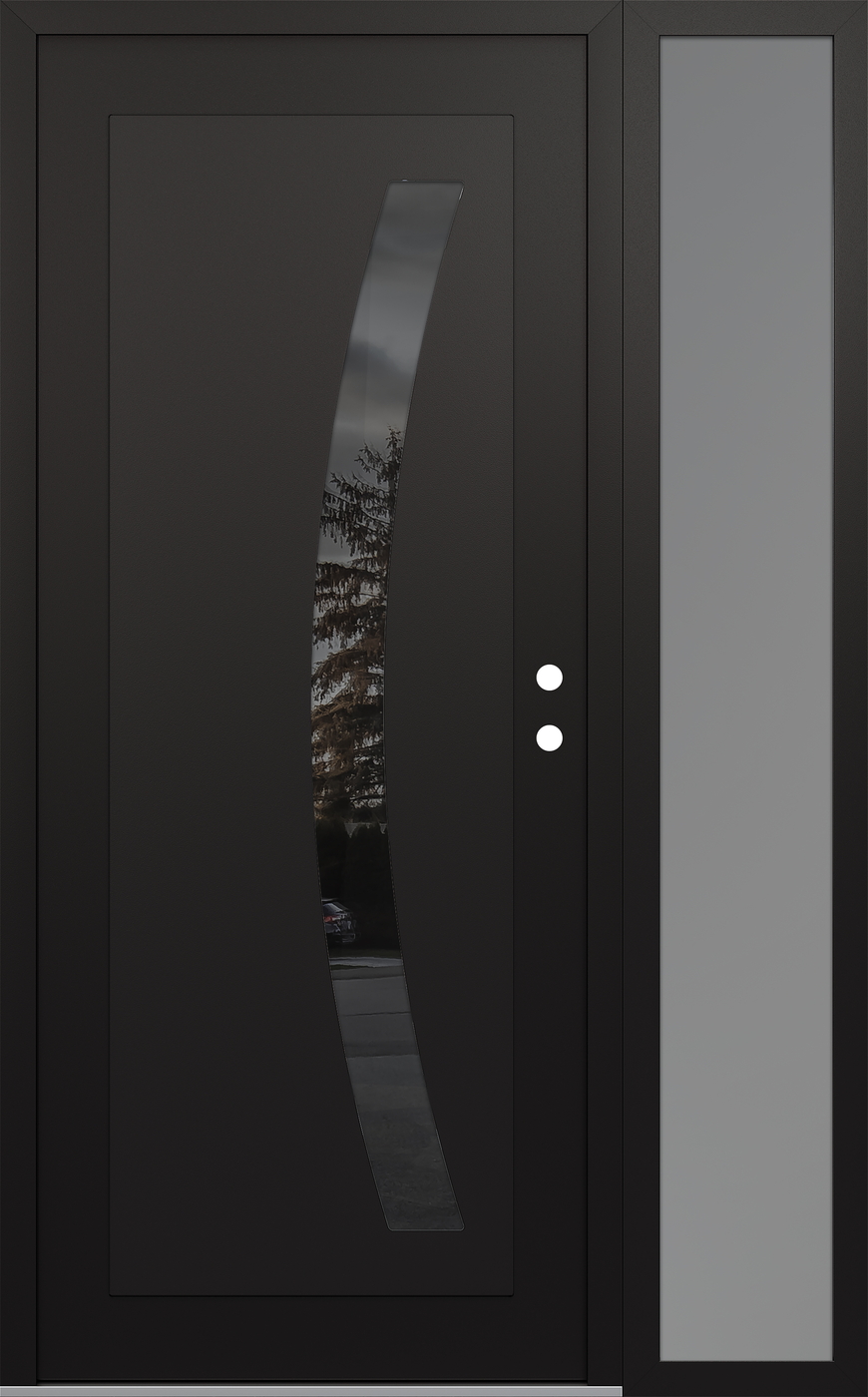 Modern Steel Front Door Diamond C4 50" x 80" black/black mirrored Glass Panel black LHI with Sidelite frosted Glass