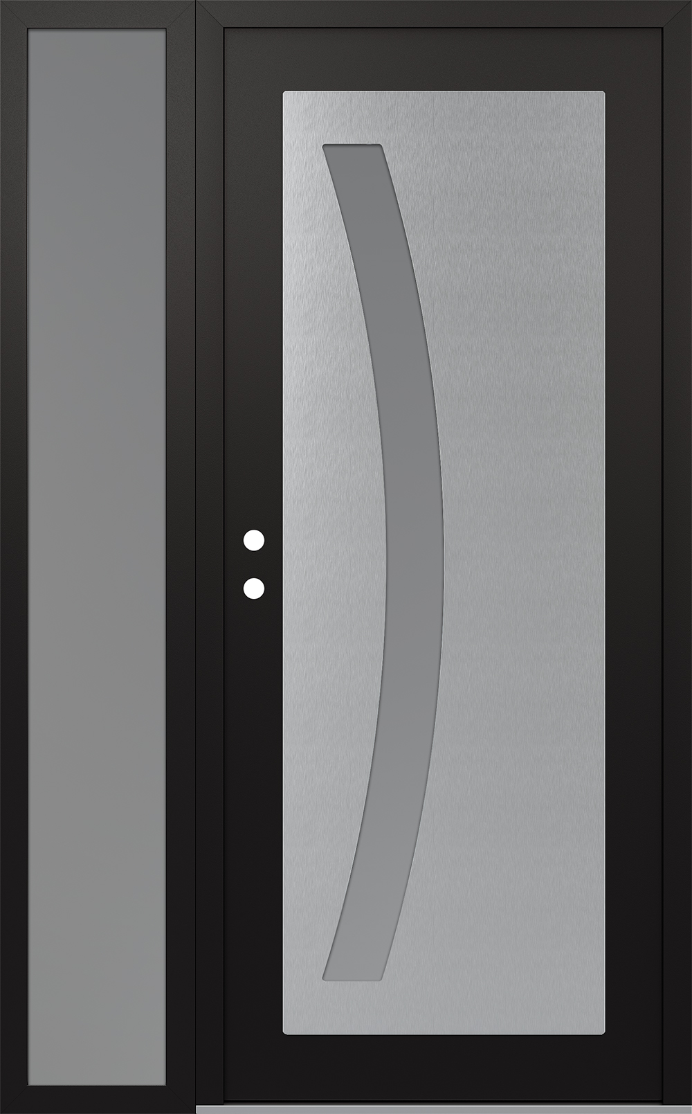 Modern Steel Front Door Diamond C4 50" x 80" black/white frosted Glass Panel stainless steel RHI with Sidelite frosted Glass