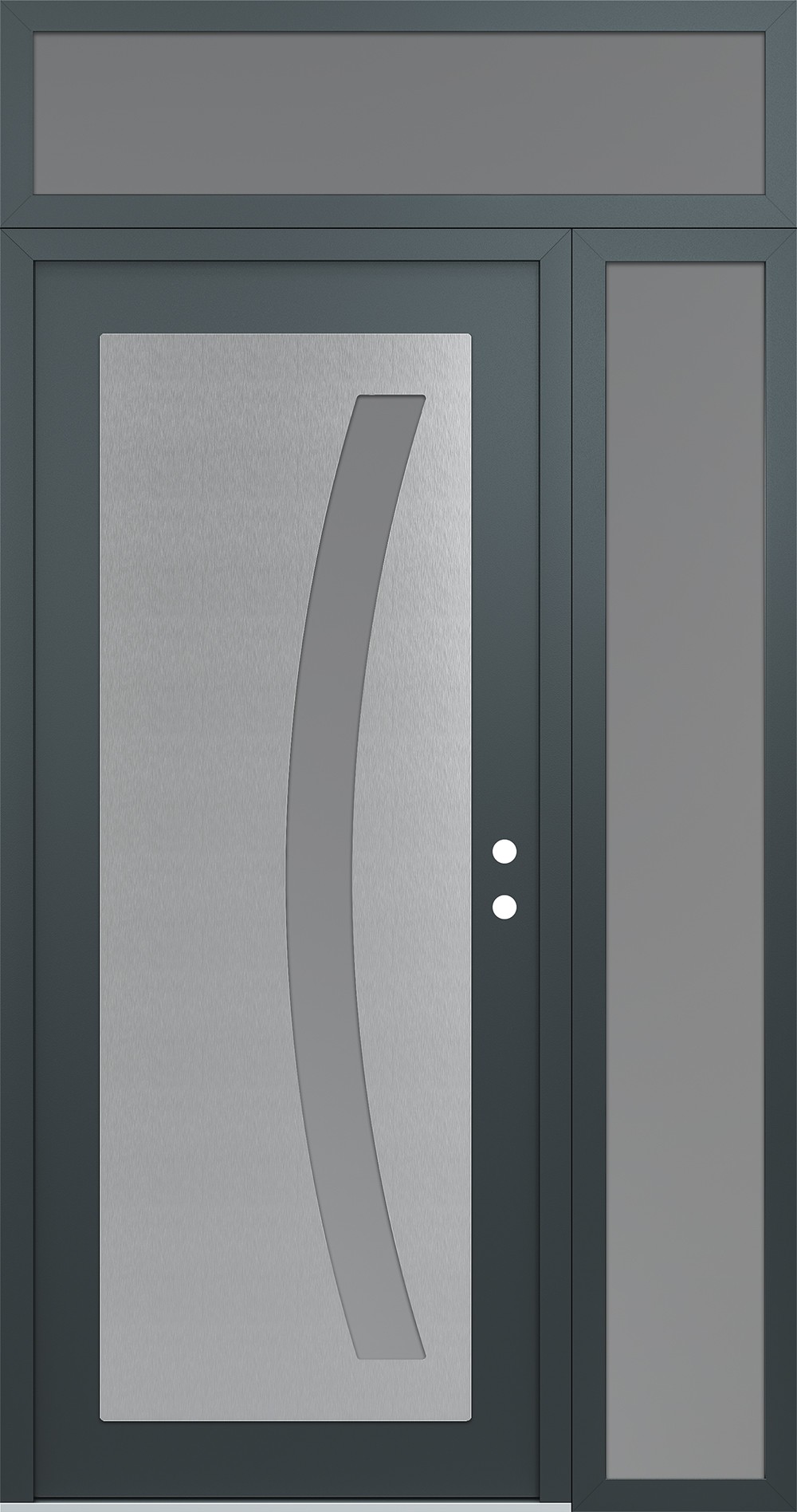 Modern Steel Front Door Diamond C4 50" x 96" anthracite/anthracite frosted Glass Panel stainless steel LHI with Sidelite and Transom frosted Glass