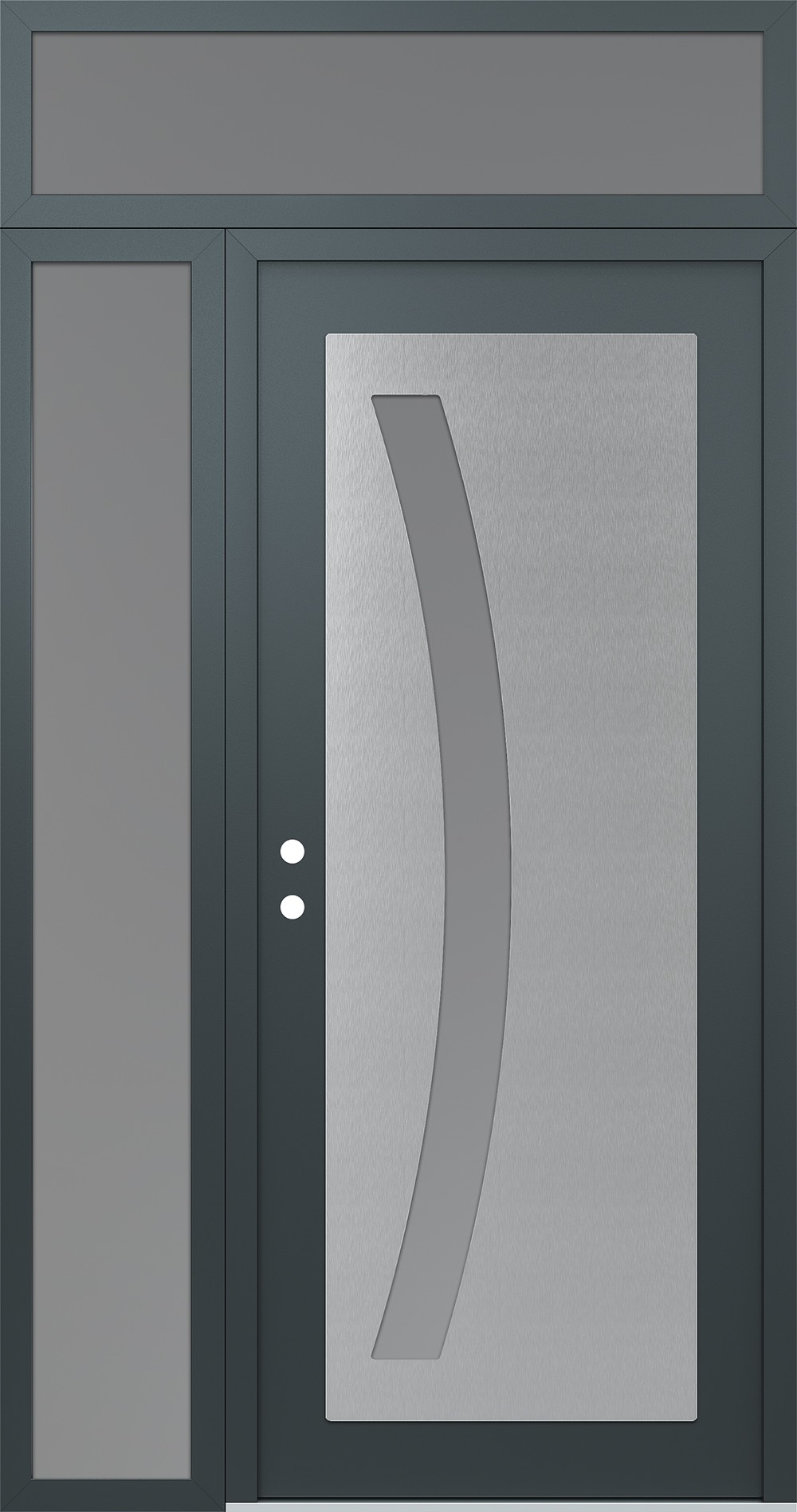 Modern Steel Front Door Diamond C4 50" x 96" anthracite/anthracite frosted Glass Panel stainless steel RHI with Sidelite and Transom frosted Glass