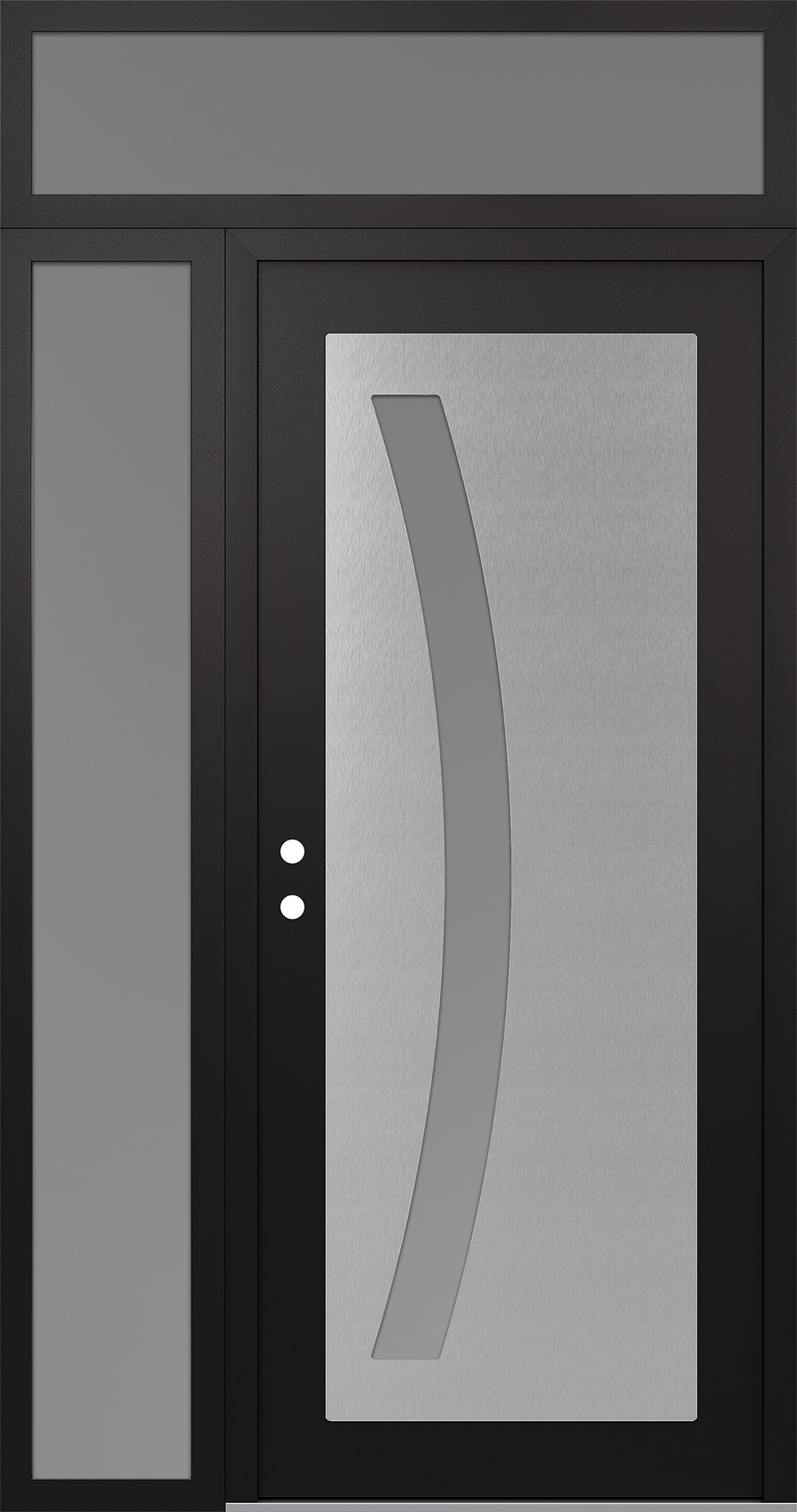 Modern Steel Front Door Diamond C4 50" x 96" black/white frosted Glass Panel stainless steel RHI with Sidelite and Transom frosted Glass