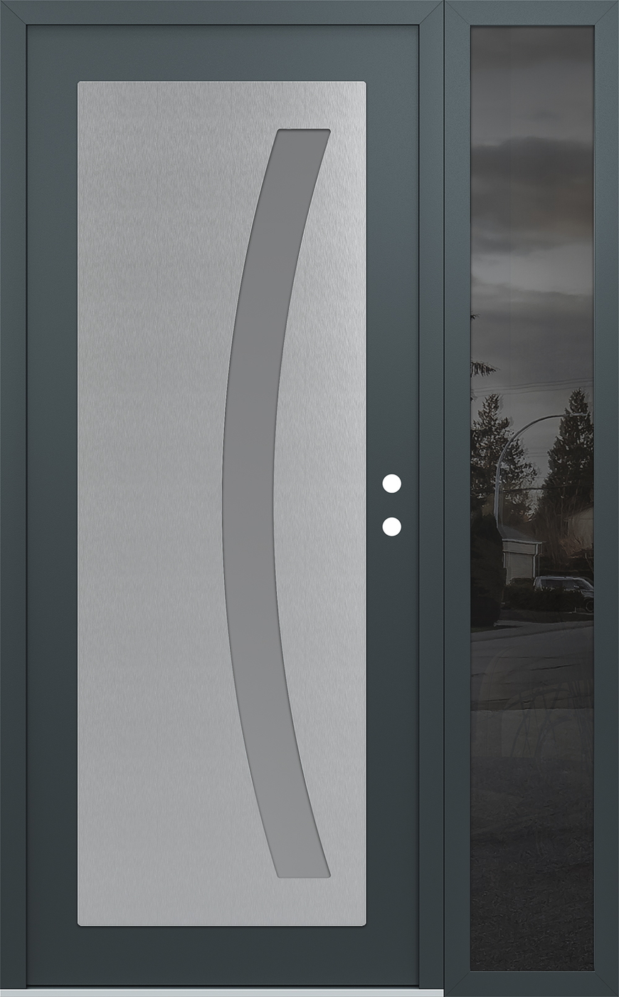 Modern Steel Front Door Diamond C4 52" x 80" anthracite/anthracite frosted Glass Panel stainless steel LHI with Sidelite mirrored Glass