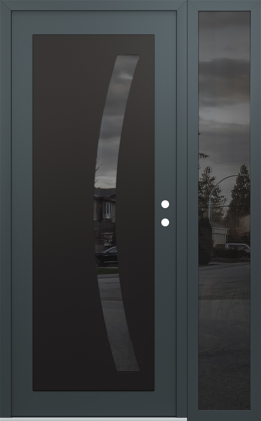 Modern Steel Front Door Diamond C4 52" x 80" anthracite/anthracite mirrored Glass Panel black LHI with Sidelite mirrored Glass