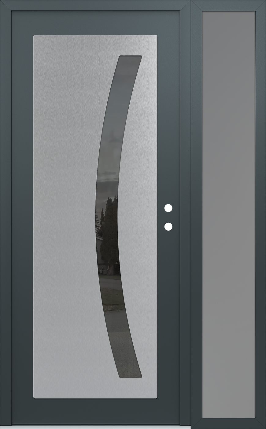 Modern Steel Front Door Diamond C4 52" x 80" anthracite/anthracite mirrored Glass Panel stainless steel LHI with Sidelite frosted Glass