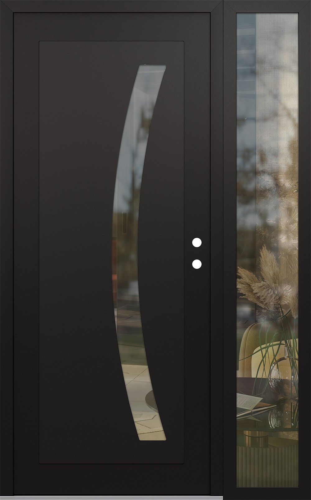 Modern Steel Front Door Diamond C4 52" x 80" black/black clear Glass Panel black LHI with Sidelite clear Glass