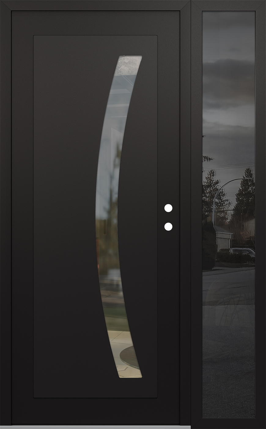 Modern Steel Front Door Diamond C4 52" x 80" black/black clear Glass Panel black LHI with Sidelite mirrored Glass