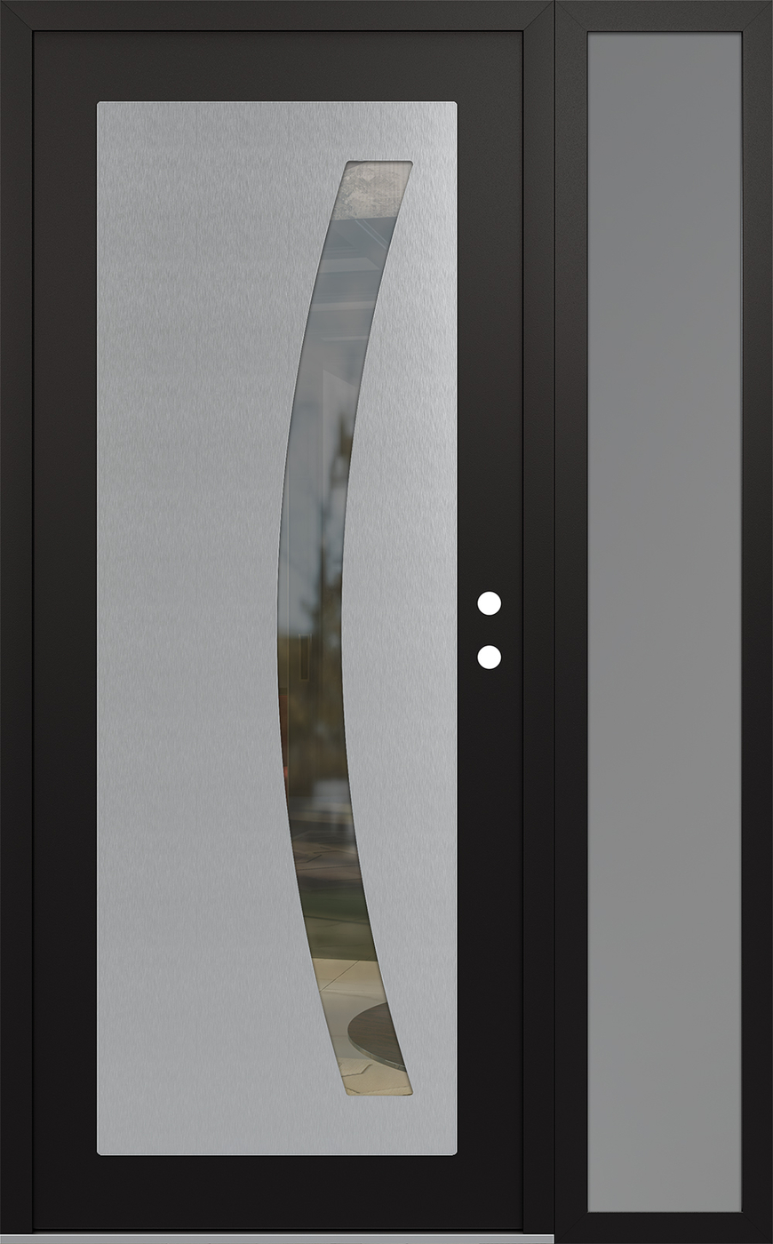 Modern Steel Front Door Diamond C4 52" x 80" black/black clear Glass Panel stainless steel LHI with Sidelite frosted Glass