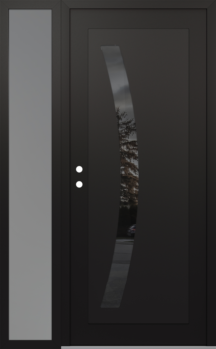 Modern Steel Front Door Diamond C4 52" x 80" black/black mirrored Glass Panel black RHI with Sidelite frosted Glass