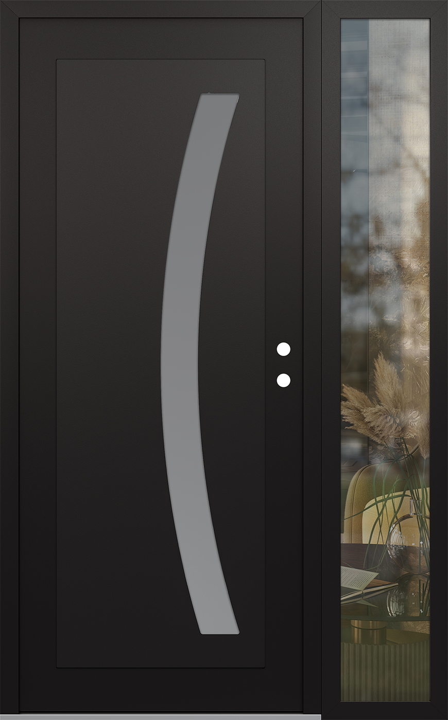 Modern Steel Front Door Diamond C4 52" x 80" black/white frosted Glass Panel black LHI with Sidelite clear Glass