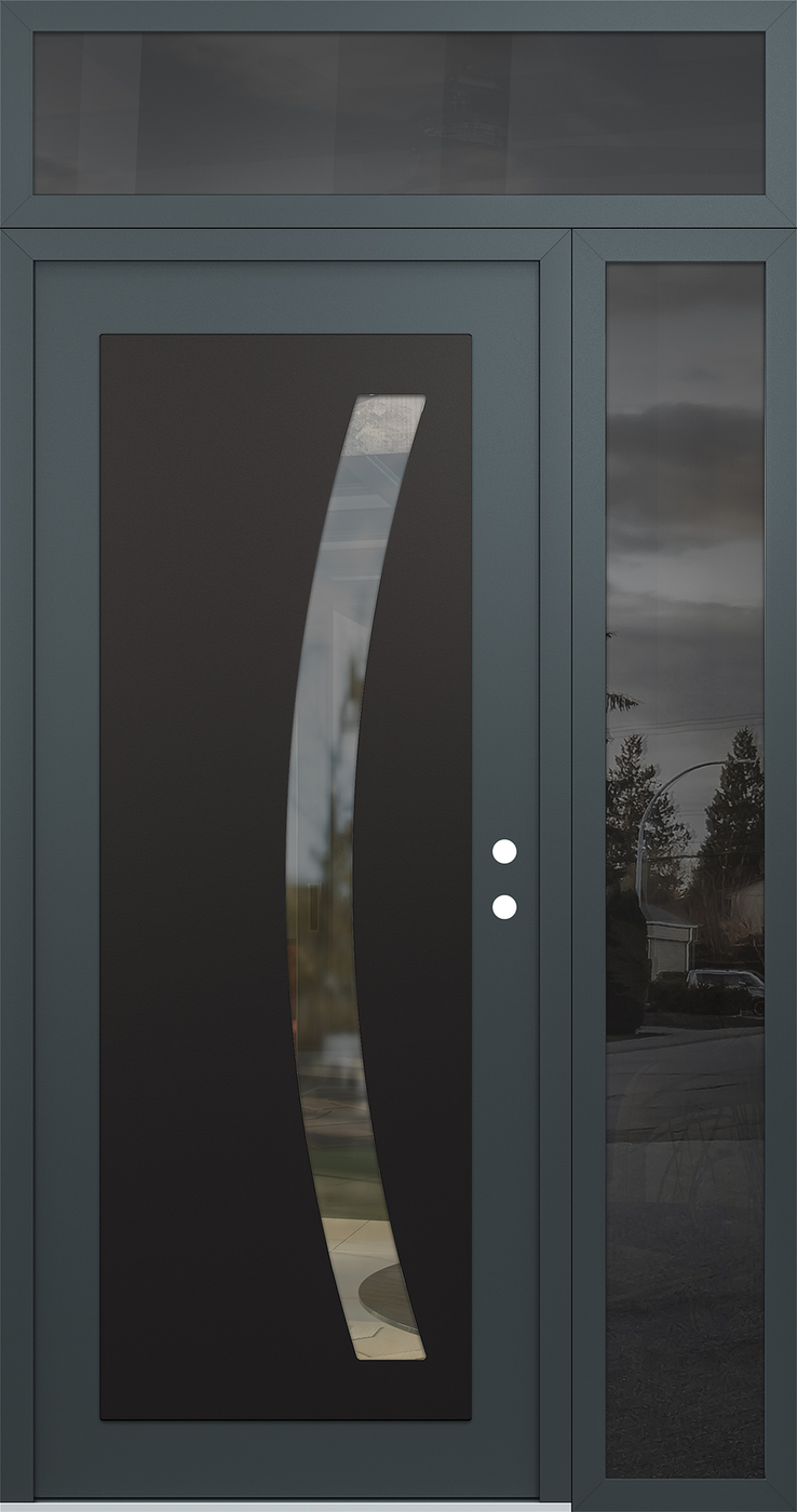 Modern Steel Front Door Diamond C4 52" x 96" anthracite/anthracite clear Glass Panel black LHI with Sidelite and Transom mirrored Glass