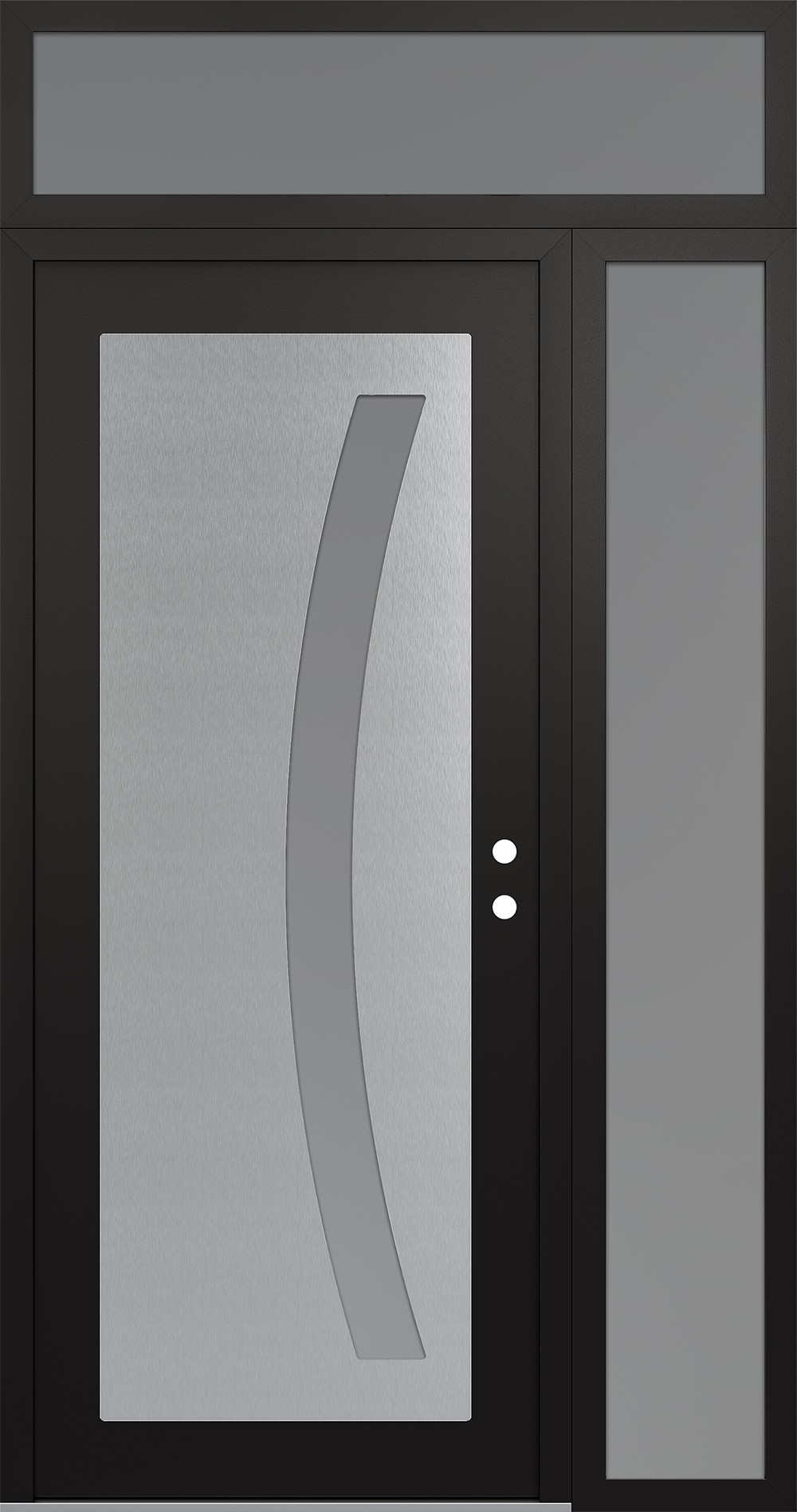Modern Steel Front Door Diamond C4 52" x 96" black/white frosted Glass Panel stainless steel LHI with Sidelite and Transom frosted Glass