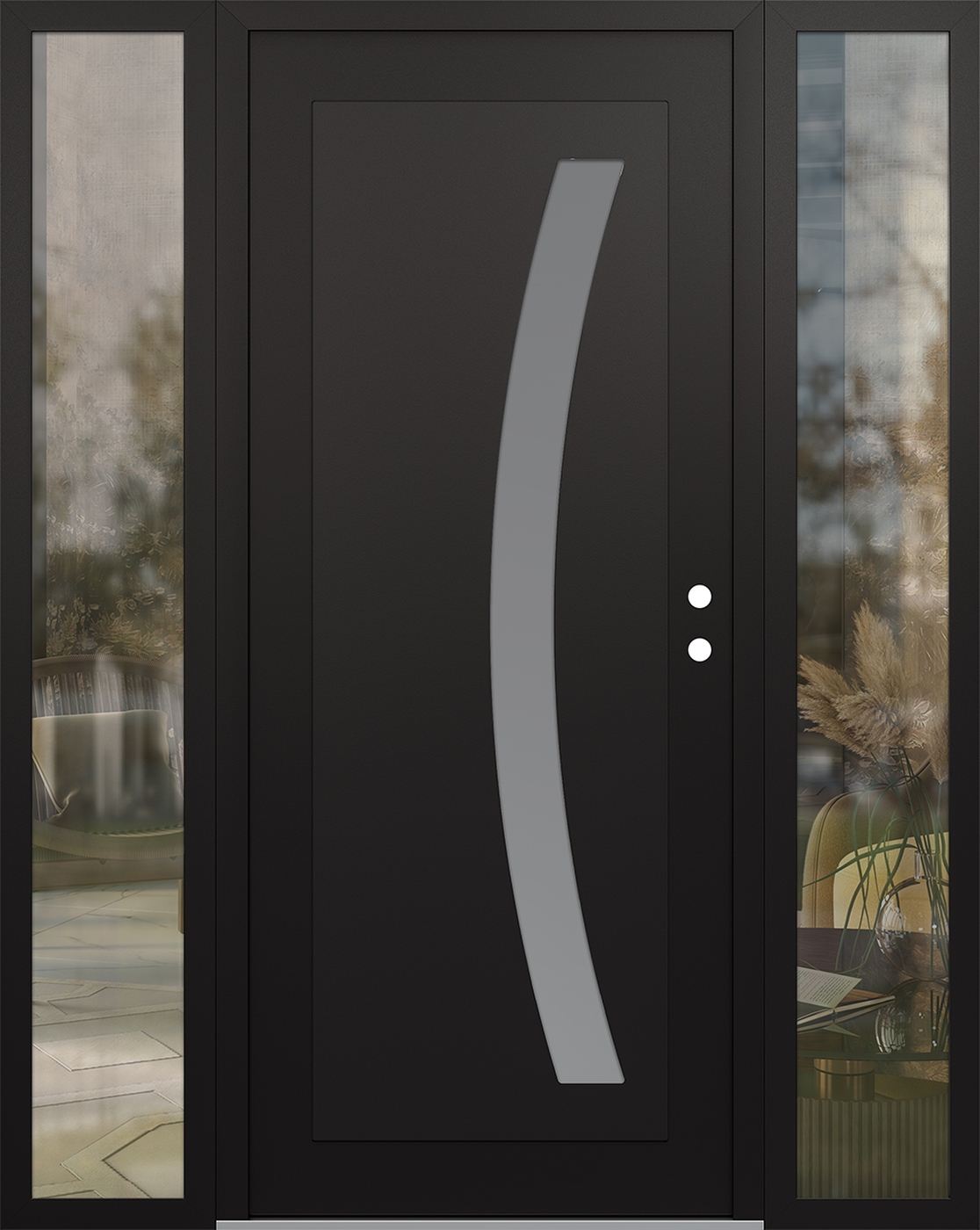 Modern Steel Front Door Diamond C4 60" x 80" black/white frosted Glass Panel black LHI with 2 Sidelites clear Glass