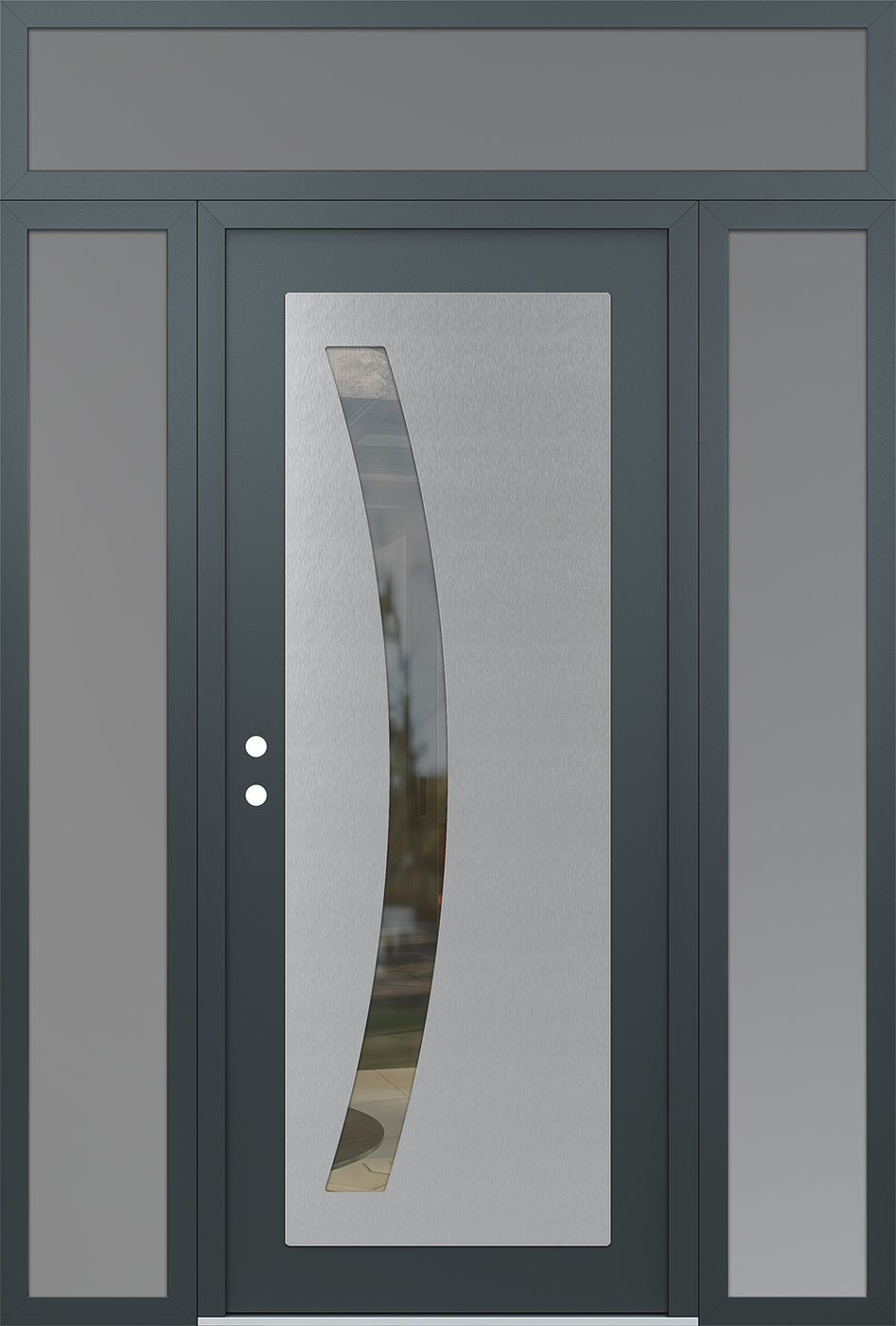 Modern Steel Front Door Diamond C4 60" x 96" anthracite/anthracite clear Glass Panel stainless steel RHI with 2 Sidelites and Transom frosted Glass