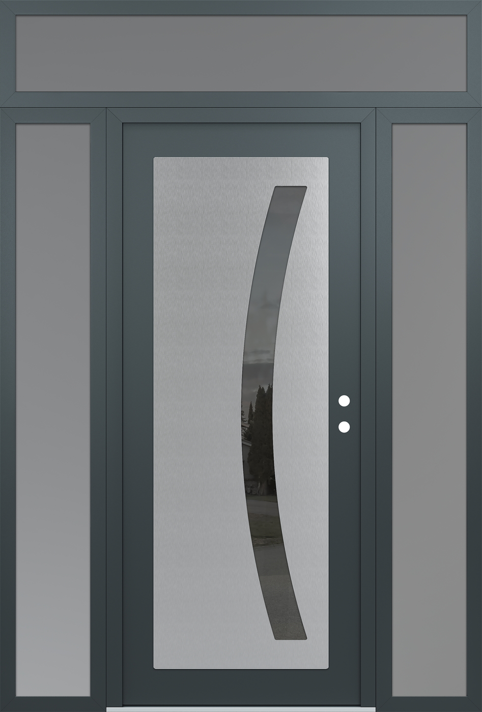Modern Steel Front Door Diamond C4 60" x 96" anthracite/anthracite mirrored Glass Panel stainless steel LHI with 2 Sidelites and Transom frosted Glass
