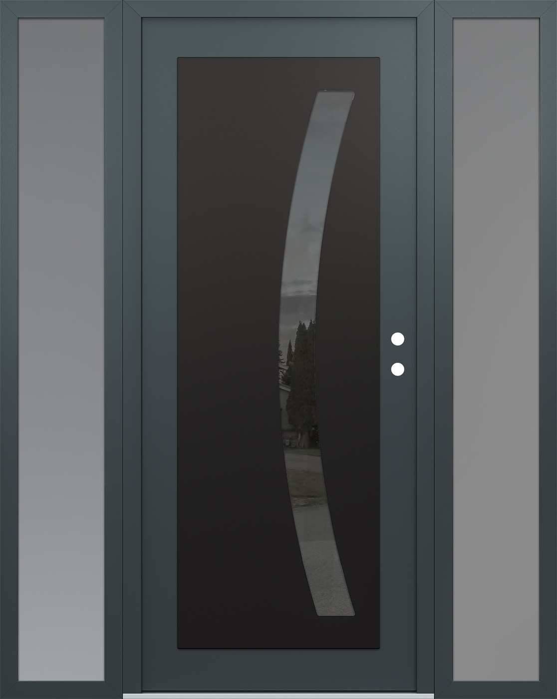 Modern Steel Front Door Diamond C4 64" x 80" anthracite/anthracite mirrored Glass Panel black LHI with 2 Sidelites frosted Glass