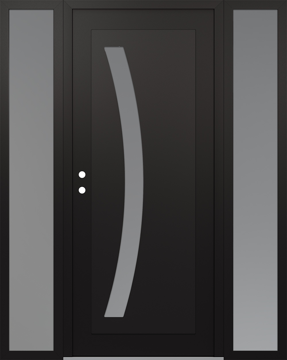 Modern Steel Front Door Diamond C4 64" x 80" black/white frosted Glass Panel black RHI with 2 Sidelites frosted Glass