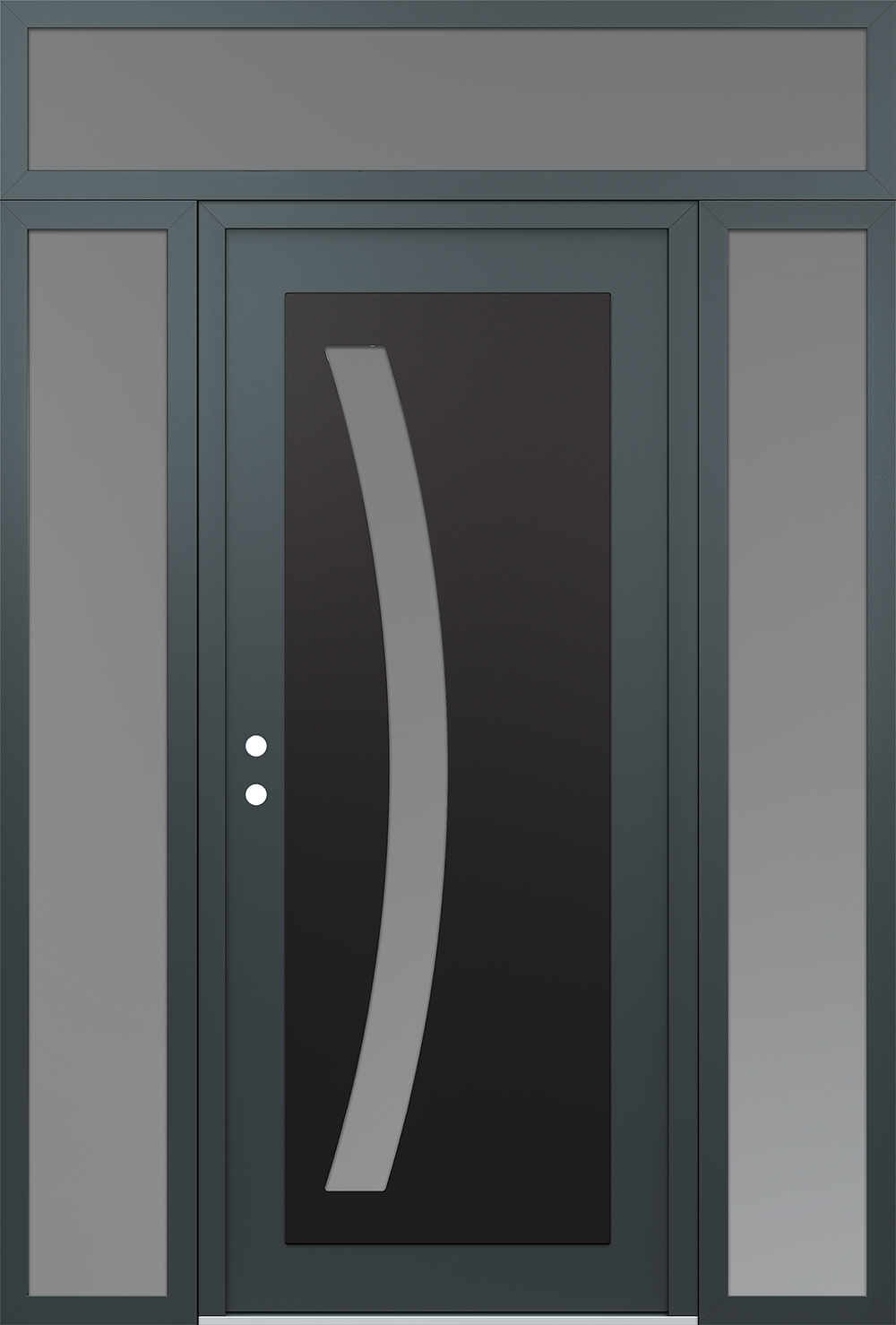 Modern Steel Front Door Diamond C4 64" x 96" anthracite/anthracite frosted Glass Panel black RHI with 2 Sidelites and Transom frosted Glass