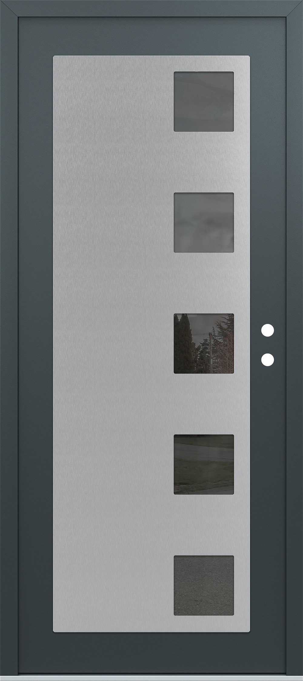 Modern Steel Front Door Diamond C5 36" x 80" anthracite/anthracite mirrored Glass Panel stainless steel LHI
