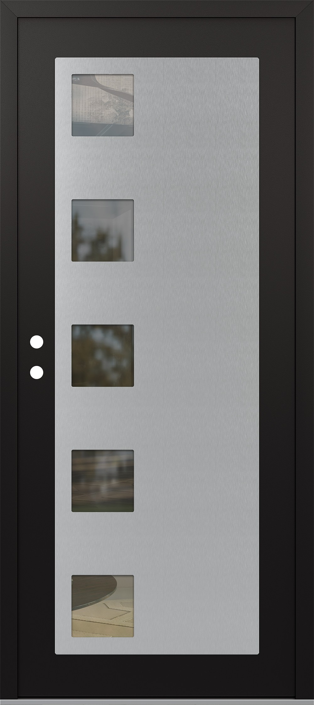 Modern Steel Front Door Diamond C5 36" x 80" black/black clear Glass Panel stainless steel RHI