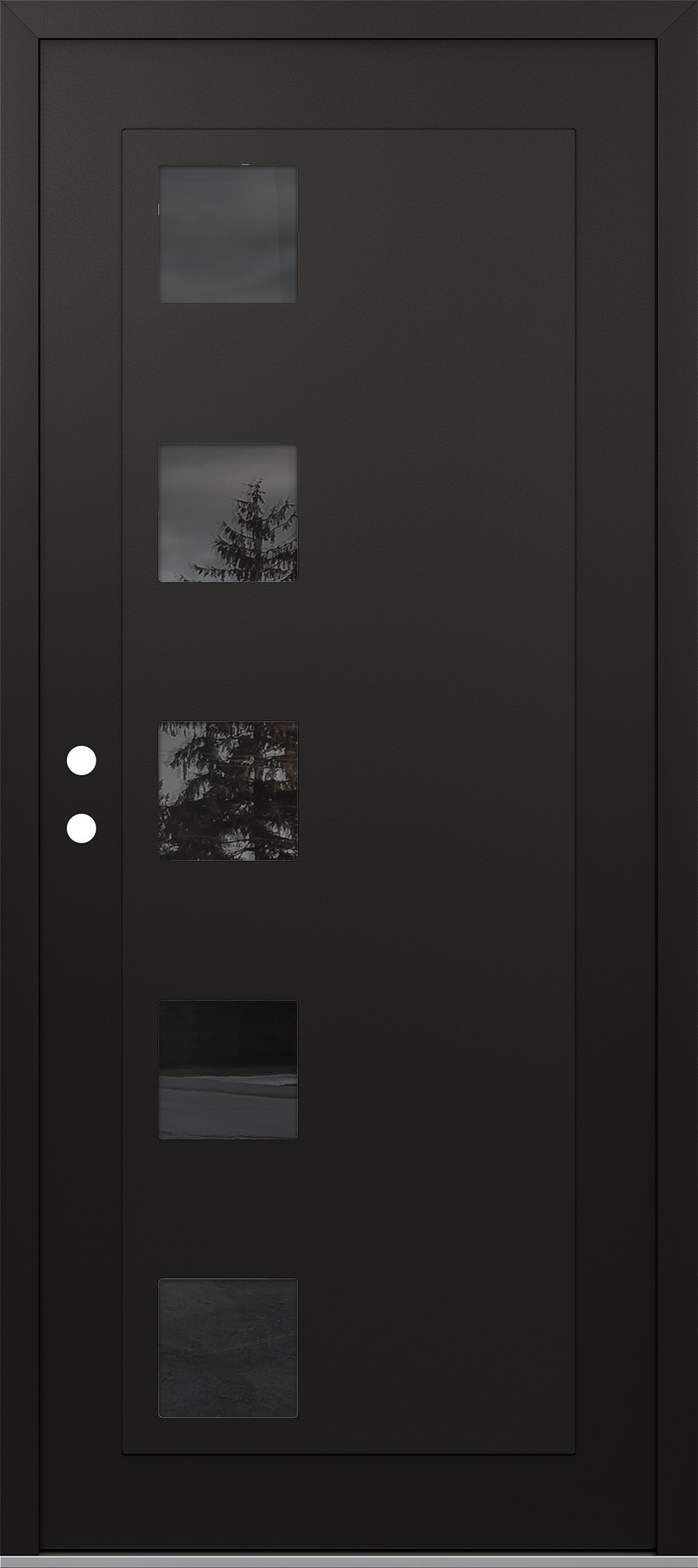 Modern Steel Front Door Diamond C5 36" x 80" black/black mirrored Glass Panel black RHI