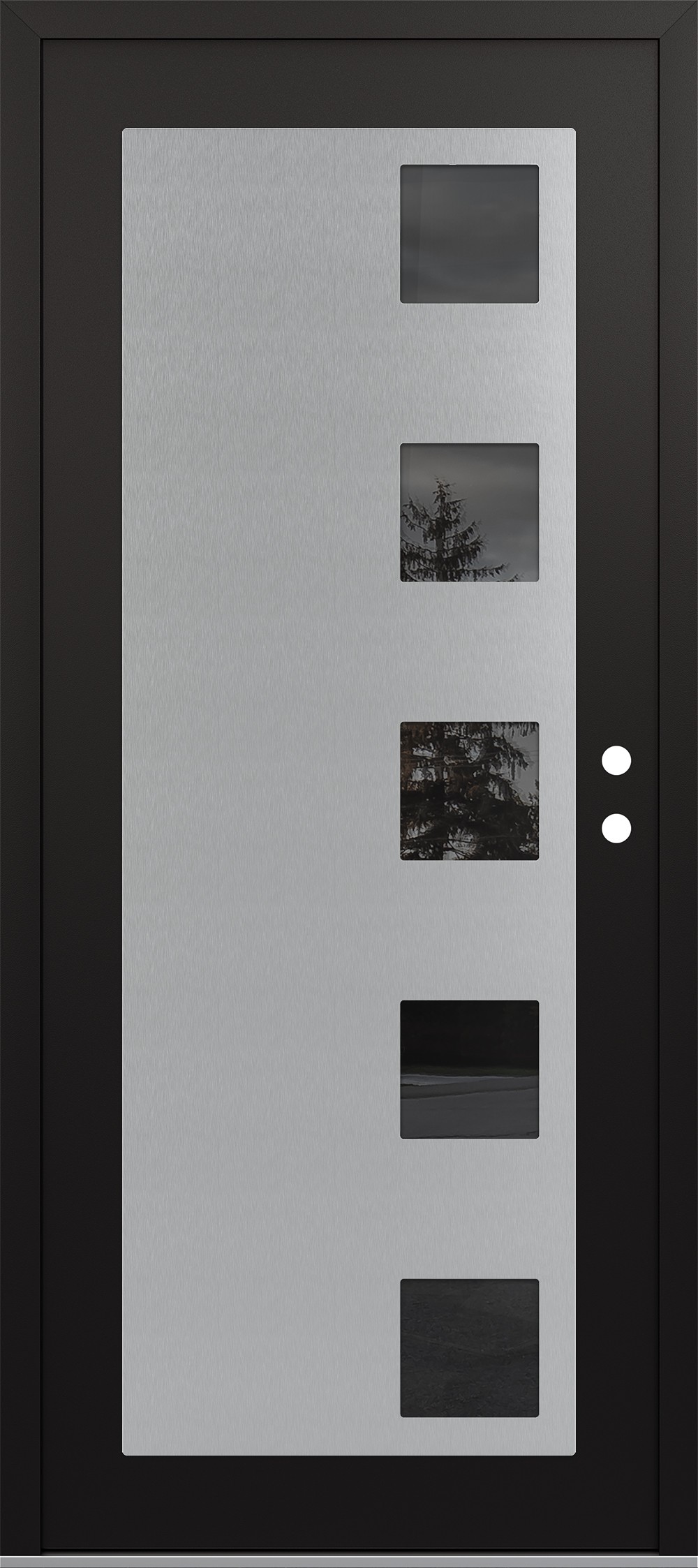Modern Steel Front Door Diamond C5 36" x 80" black/black mirrored Glass Panel stainless steel LHI