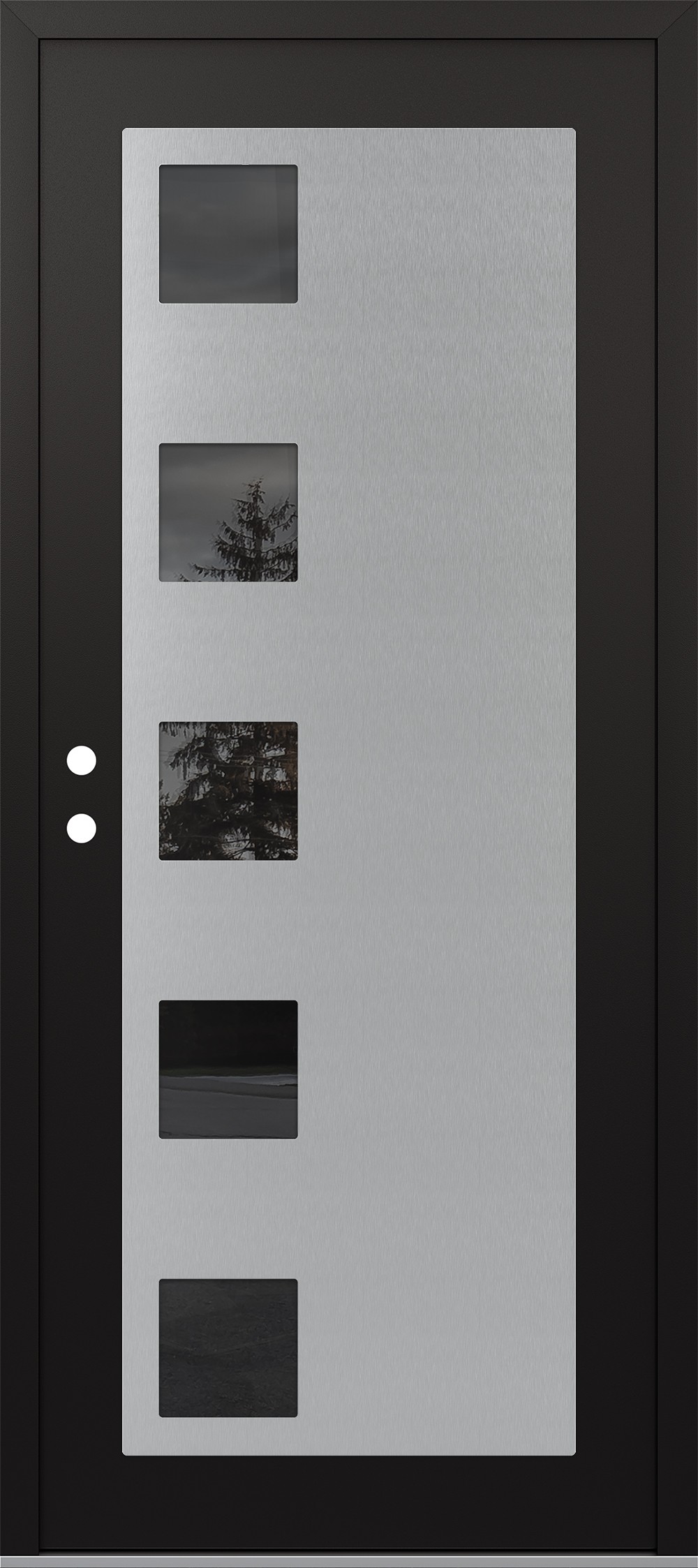 Modern Steel Front Door Diamond C5 36" x 80" black/black mirrored Glass Panel stainless steel RHI
