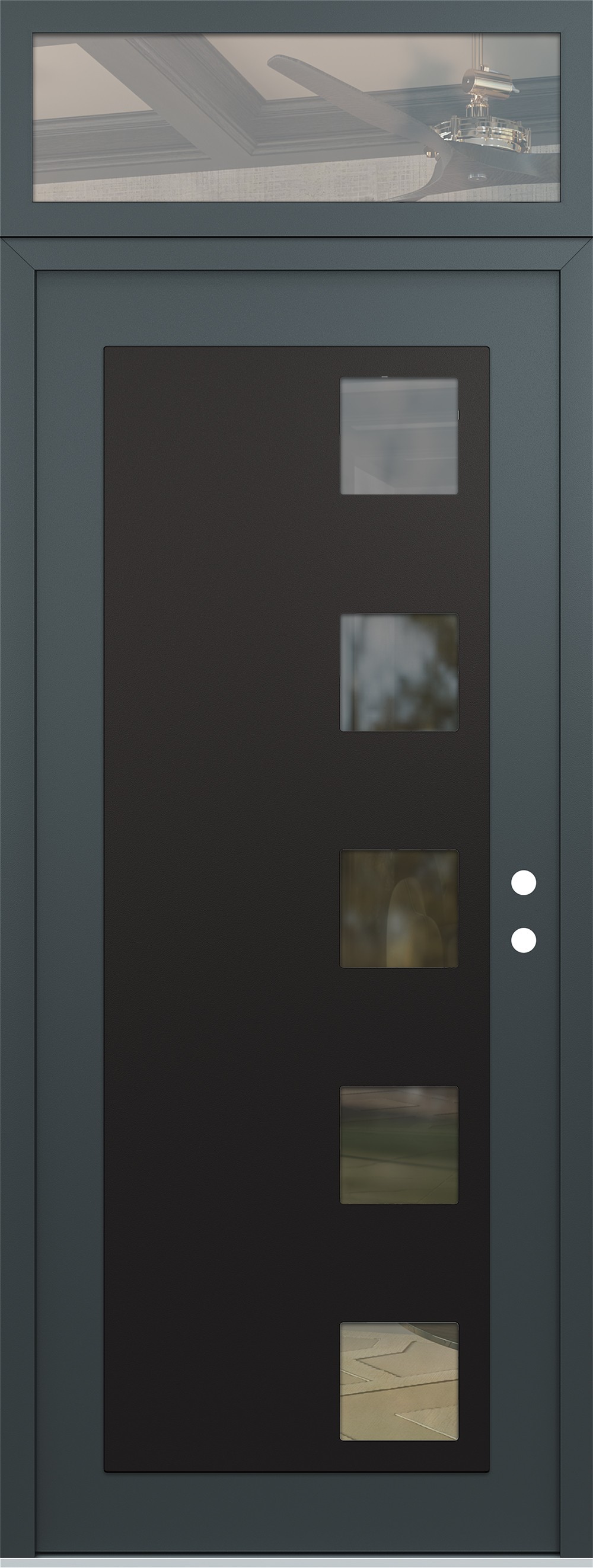 Modern Steel Front Door DIAMOND C5 36" X 96" ANTHRACITE/ANTHRACITE CLEAR GLASS PANEL BLACK LHI WITH TRANSOM CLEAR GLASS