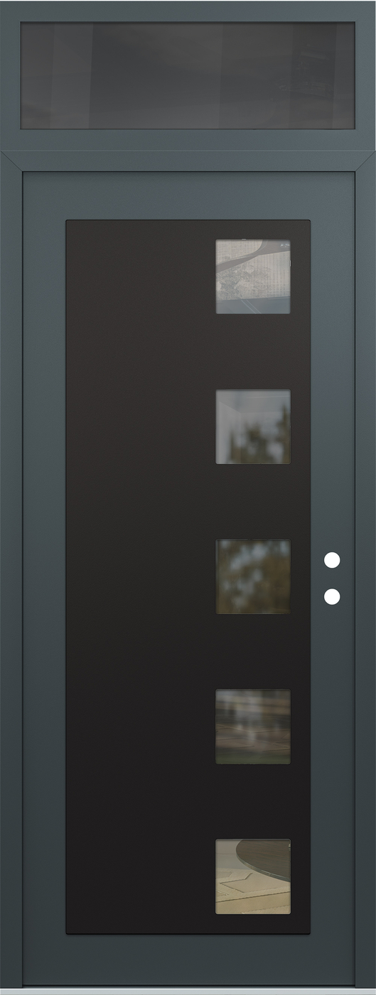 Modern Steel Front Door DIAMOND C5 36" X 96" ANTHRACITE/ANTHRACITE CLEAR GLASS PANEL BLACK LHI WITH TRANSOM MIRRORED GLASS