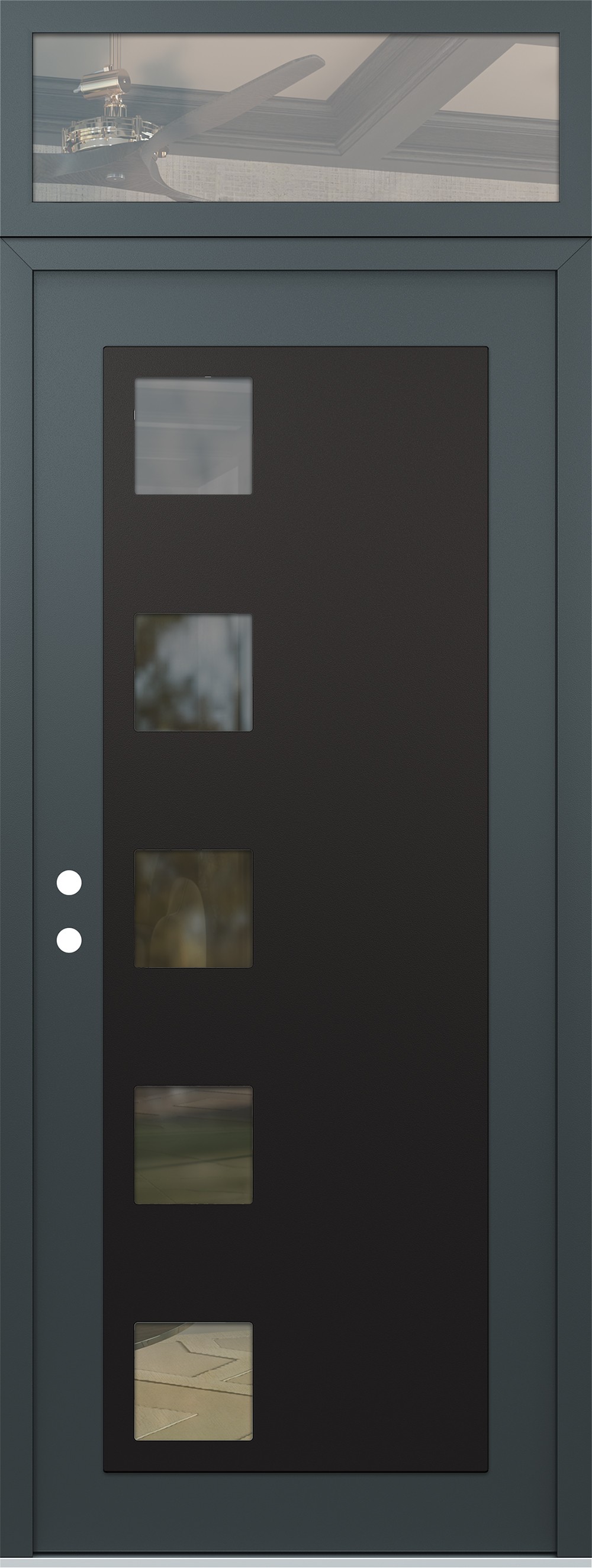 Modern Steel Front Door DIAMOND C5 36" X 96" ANTHRACITE/ANTHRACITE CLEAR GLASS PANEL BLACK RHI WITH TRANSOM CLEAR GLASS