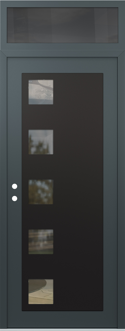 Modern Steel Front Door DIAMOND C5 36" X 96" ANTHRACITE/ANTHRACITE CLEAR GLASS PANEL BLACK RHI WITH TRANSOM MIRRORED GLASS